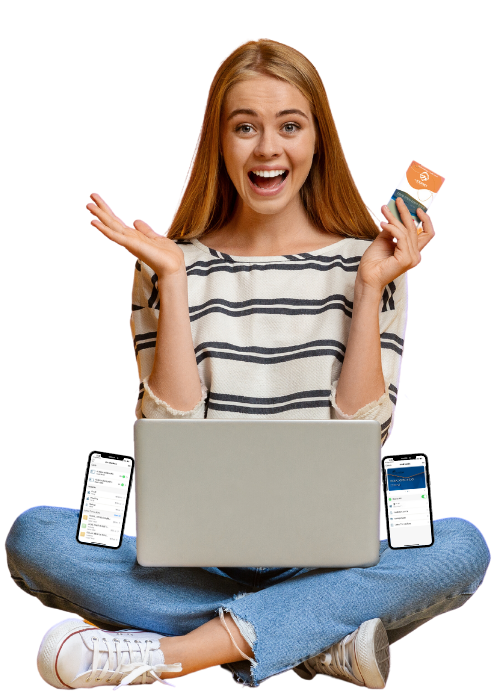Teenager with Debit Card and mobile tools